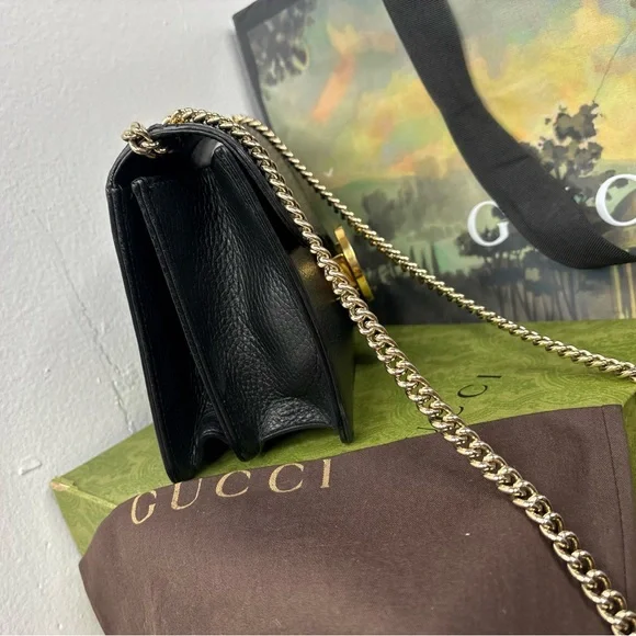 Gucci Interlocking G Dollar Small Black Leather Crossbody with Gold Chain - Picture 2 of 14